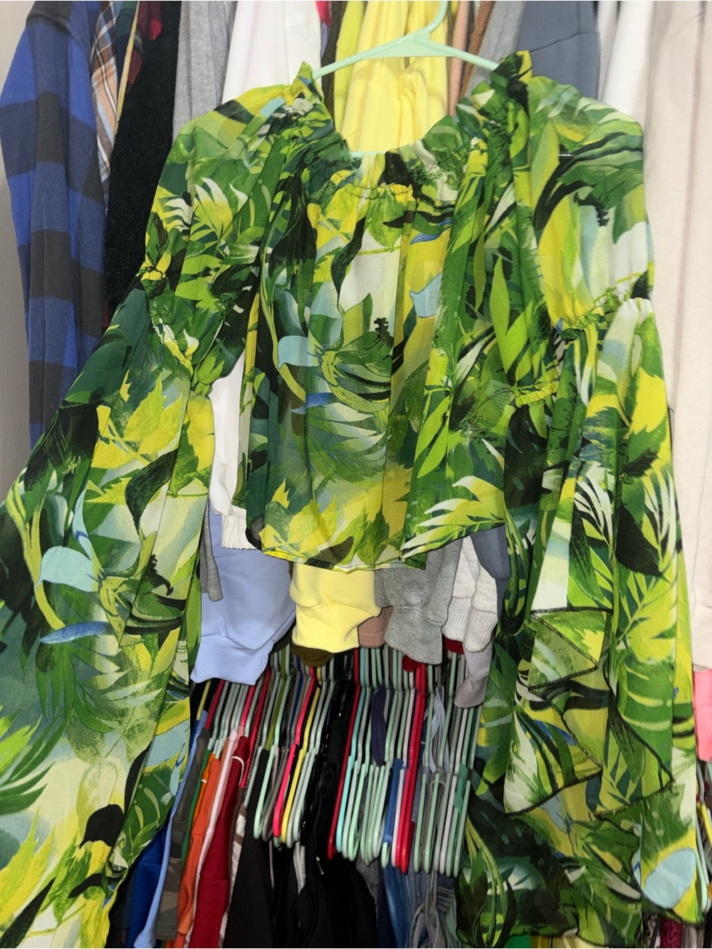 Live 4 Truth Green Tropical Off-Shoulder Blouse